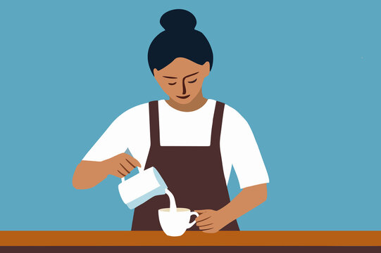 Barista Making Latte Art. Coffee Shop Professional Vector Icon