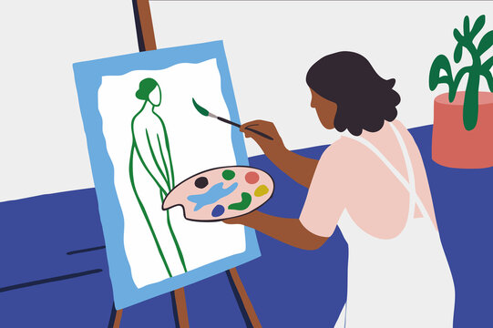 Artist Painting on a Canvas. Creative Profession Vector Illustration