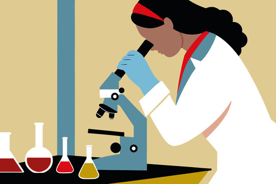 Scientist Working in a Laboratory. Science and Research Vector