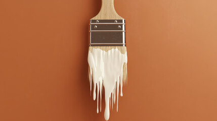 Paintbrush with White Paint on Orange Background