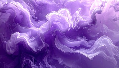Fototapeta premium Abstract swirls of soft violet and white pigments merging to create a dreamy, flowing effect