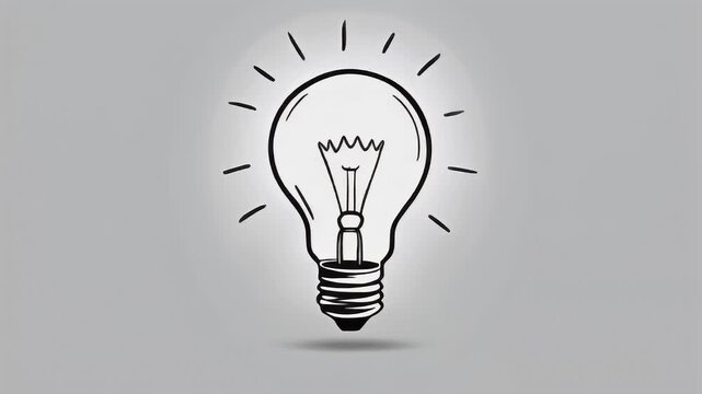 A simple, hand-drawn illustration of a classic incandescent light bulb with glowing rays, symbolizing ideas and inspiration