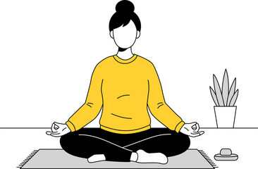 Illustration of Person Meditating Indoors