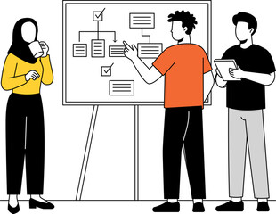 Team Discussing Flowchart on Whiteboard Illustration