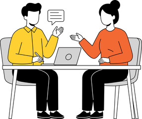 Illustration of Business Meeting at Desk