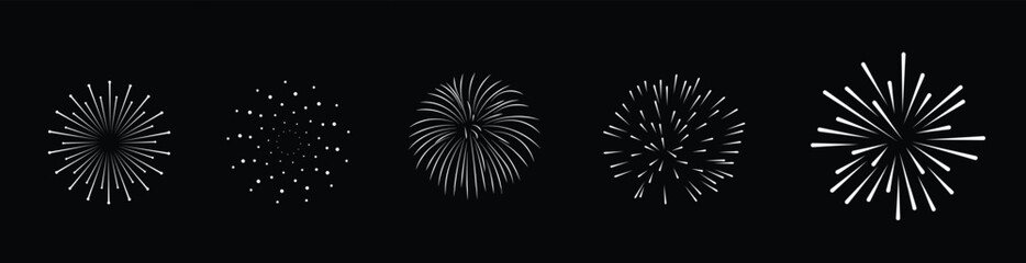 Minimal fireworks icon collection showcasing festive bursts for celebrations and special events