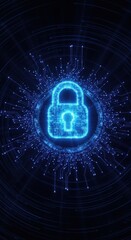 Futuristic digital security lock with glowing circuit patterns and radial design