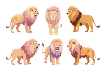 Obraz premium vector set of lion illustrations in different poses