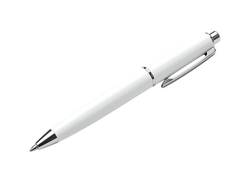 A sleek white ballpoint pen isolated on a stark black background simple design.