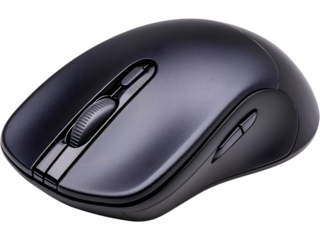 Black wireless computer mouse isolated on white background. Ideal for office, technology, and modern gadget design.