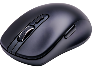 Black wireless computer mouse isolated on white background. Ideal for office, technology, and modern gadget design.