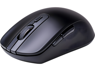 Black wireless computer mouse isolated on white background. Ideal for office, technology, and modern gadget design.