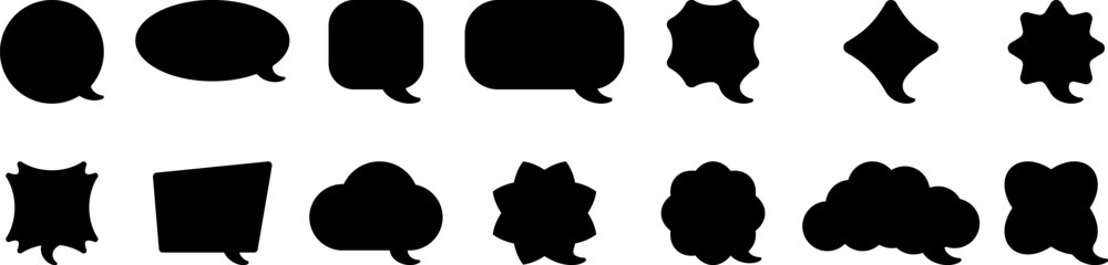 Set of black silhouette speech bubbles in various shapes for communication and dialogue design vector illustration