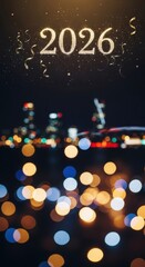 Anticipation for the Year 2026: Sparkling Cityscape with Festive Celebration