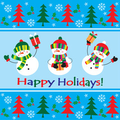 Christmas card, gift bag or box design with cute snowman
