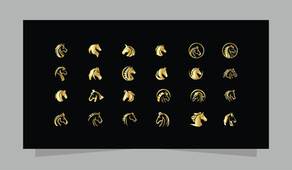 Collection of Luxury Golden horse head Logos and Icons silhouettes in various styles vector design