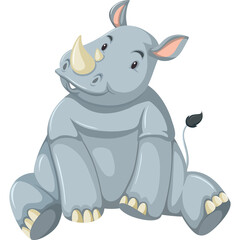Cartoon Rhino Sitting Down With A Playful Pose And A Gentle Smile On Transparent Background