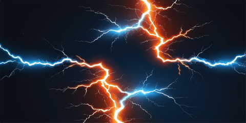 An electric flash of lightning splits the night sky during a dangerous storm, displaying the raw power of nature in a blue and black fantasy illustration