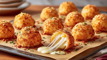 Fictional Cheesy Parmesan Mozzarella Bites on a sheet pan. Simple snack or appetizer.