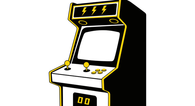 Retro arcade game machine ready for play in vibrant yellow outline