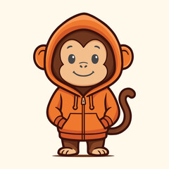 Cute monkey wearing hoodie jacket cartoon vector icon illustration sticker