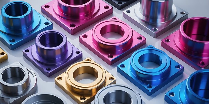 Assortment of colorful anodized metal machine parts and components metal parts machine components
