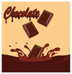 Chocolate Bars Splashing in Melted Chocolate Illustration