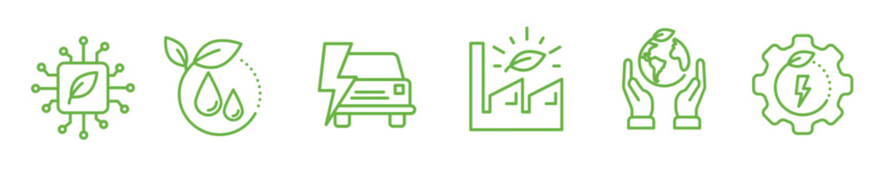 “Minimal green technology line icons representing renewable energy and eco solutions.”