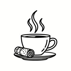 Whipped Cream Coffee Cup Icon – Minimalist Line Art Beverage Illustration