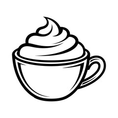 Whipped Cream Coffee Cup Icon – Minimalist Line Art Beverage Illustration