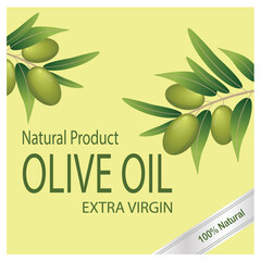 Olive Oil Extra Virgin Label with Green Olives and Leaves