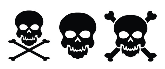 Skull and Crossbones Icon Set Isolated on White Background