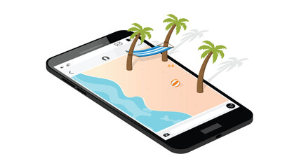 Beach Vacation Concept on Smartphone Screen Illustration