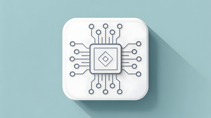 Modern microchip circuit icon on blue background representing digital technology