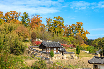 Autumn scenery of Yangdong Village, an old traditional village in Gyeongju, Korea.