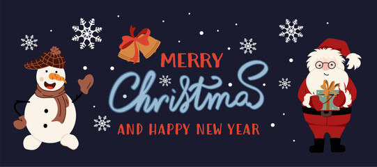 Merry Christmas and Happy New Year Vertical Set of Holiday Elements on Dark Background