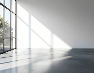 Obraz premium Minimalist Architectural Sunlight Shadow Play White Wall Grey Floor