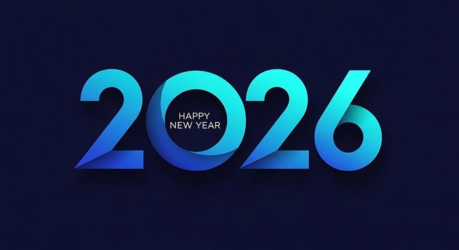 Modern blue gradient 2026 text with happy new year message on dark background celebrating the upcoming year with a futuristic and elegant design - Powered by Adobe