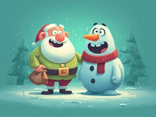 Santa claus and snowman celebrating winter friendship