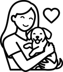 Woman holding cute puppy love pet adoption and care illustration editable vector