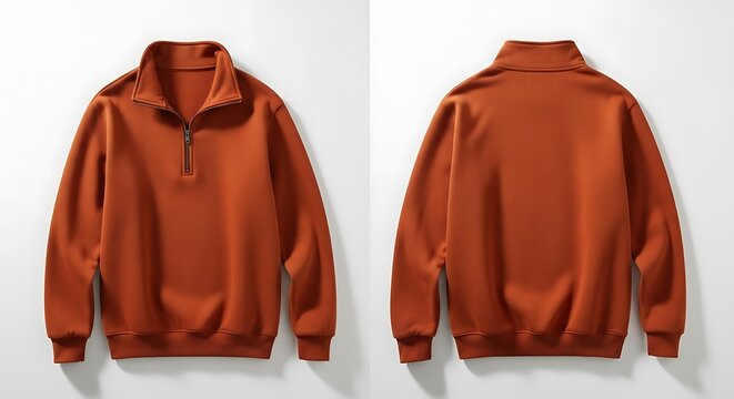Flat Lay mockup of a rust orange color of Quarter Zip Sweatshirt