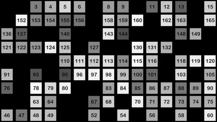 Screen fills with square blocks of variable pattern computing numbers