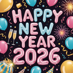 A seamless vector pattern with cartoon letters, symbols, and festive text for a happy new year party card design, perfect for the new year and Christmas holiday celebrations