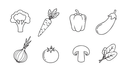 Collection of hand drawn vegetable illustrations in a simple black and white silhouette style