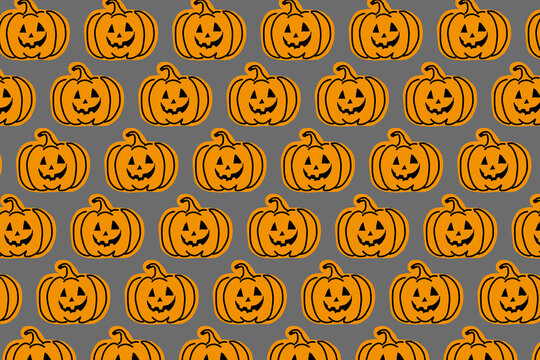 Halloween jack-o'-lantern pattern on gray background