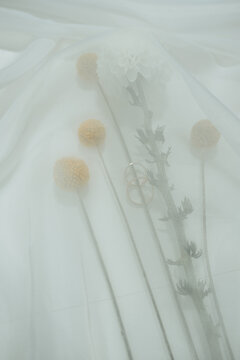 Delicate flowers beneath sheer fabric