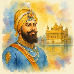 Guru gobind singh jayanti watercolor background.
