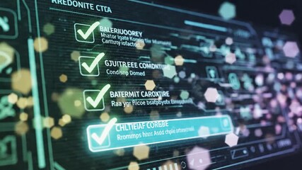 3230155 324 abstract digital checklist interface with checkmarks and glowing bokeh lights representing progress completion and data processing 21746617 1 - Powered by Adobe