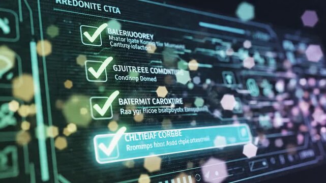 3230155 324 abstract digital checklist interface with checkmarks and glowing bokeh lights representing progress completion and data processing 21746617 1