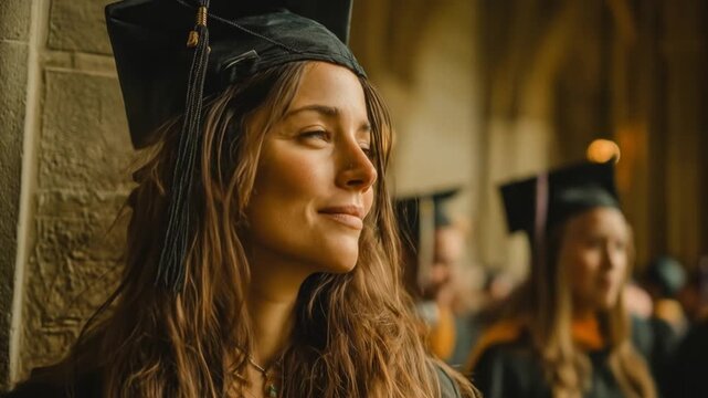 Joyful Graduate in Cap and Gown Celebrates Academic Achievement.